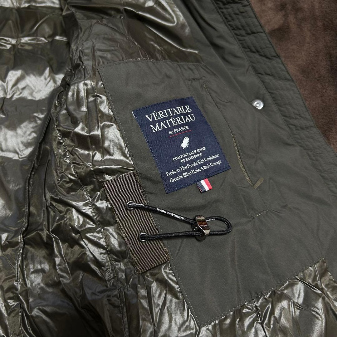 タグ付き未使用級　西川ダウン　フォックスファースタンドベルテッドダウン　カーキS