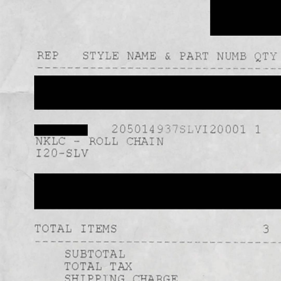 インボイス原本無修正 クロムハーツ ロールチェーン 20インチ CH ネックレス