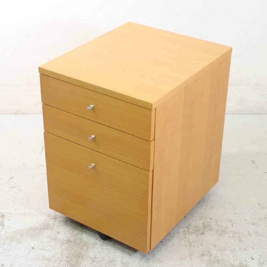 無印良品 廃番 3段 ビーチキャビネット デスクワゴン ブナ材 キャスター付き