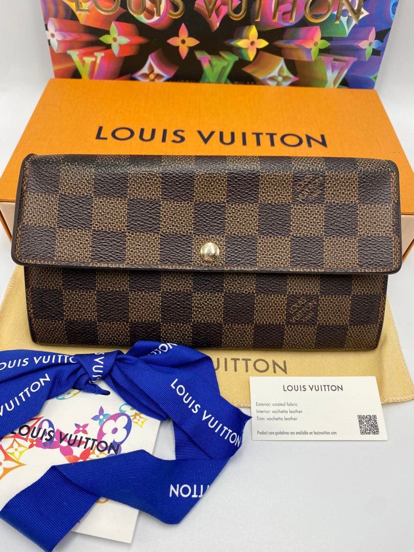 ルイヴィトン ダミエ ポシェットポルトモネクレディ 二つ折り長財布 札入れ 茶