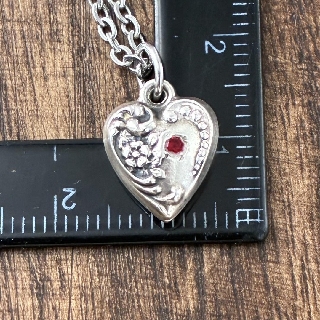 スウィートハートジュエリー勿忘草 レッドストーン シルバーヴィンテージネックレス