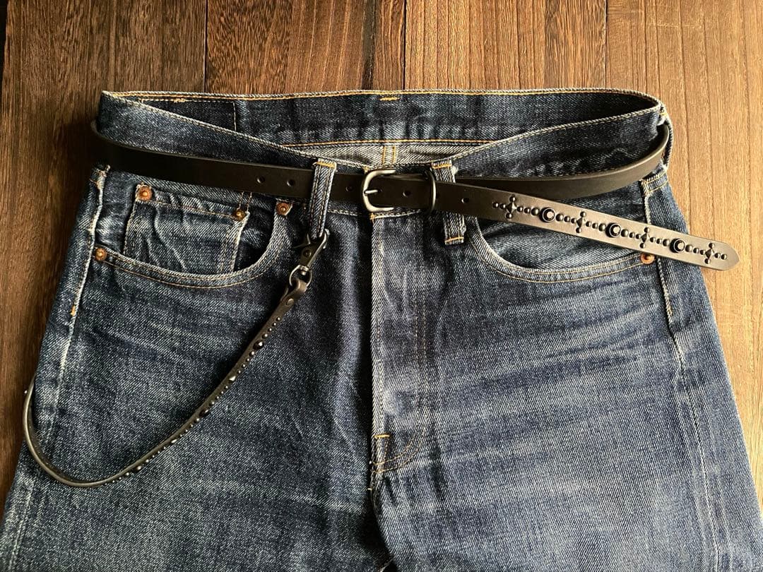 ナローロングベルト　オールブラック　牛ヌメ　exca HTC CALEE