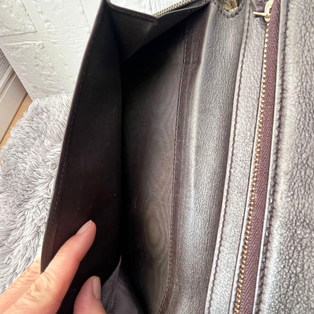 GUCCI✨大きめ長財布　オーガナイザー　ラウンドファスナー　シマ　ブラウン