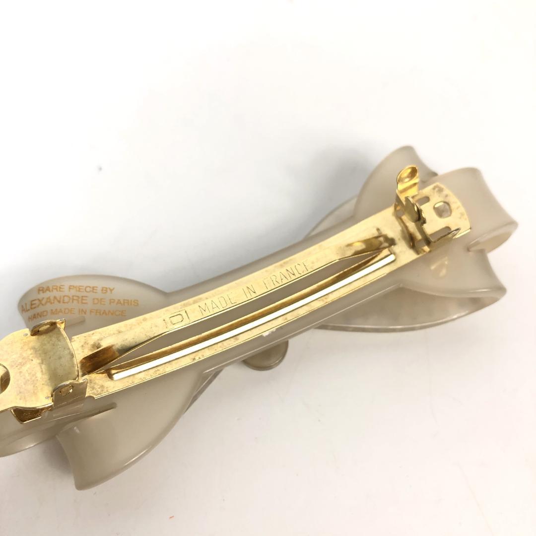 F10338 アレクサンドル ドゥ パリ バレッタ ストーン リボン ベージュ