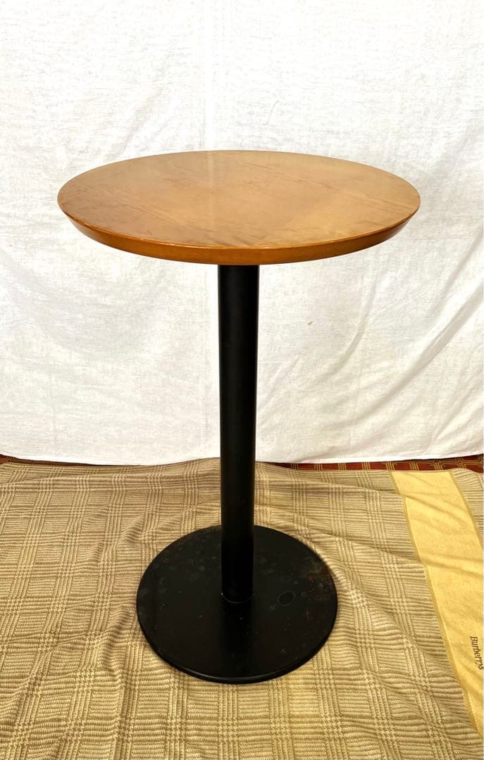 【中古品】アイアンフレーム 木製天板 ラウンドテーブル カウンターテーブル 鉄脚