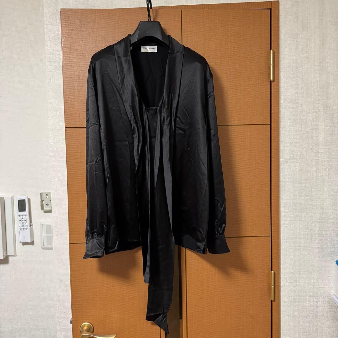 SAINT LAURENT ボウタイシャツ　シルク　ブラック