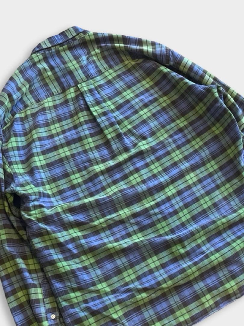 90s OLD GAP ボタンダウン チェックシャツ 長袖 緑 青 古着
