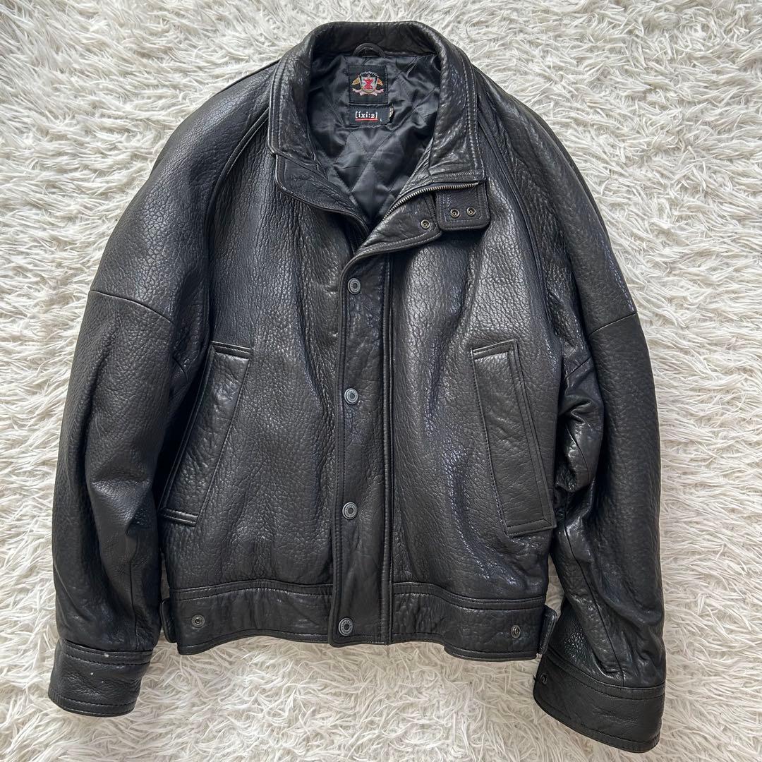 90s ixi:z レザージャケット ブルゾン シワ加工 短丈 羊革 中綿 L