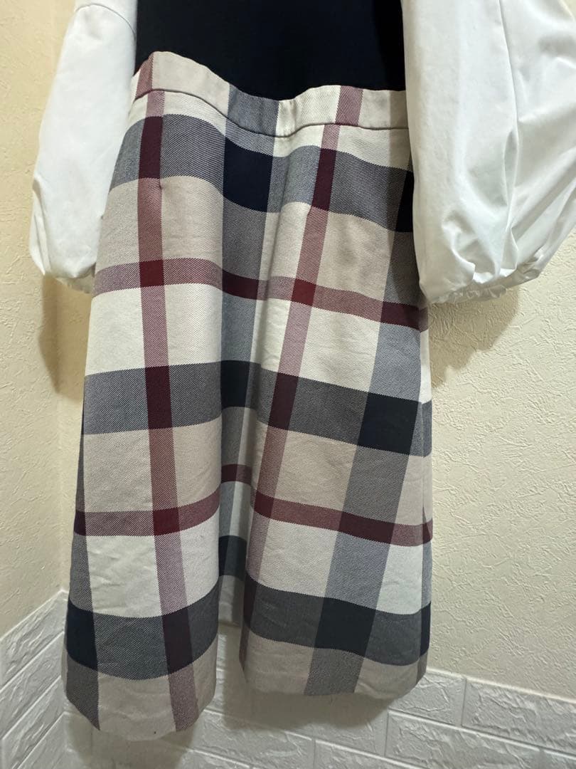 ブルーレーベルクレストブリッジ　ツイードニットドッキングドレス　ベージュ　36