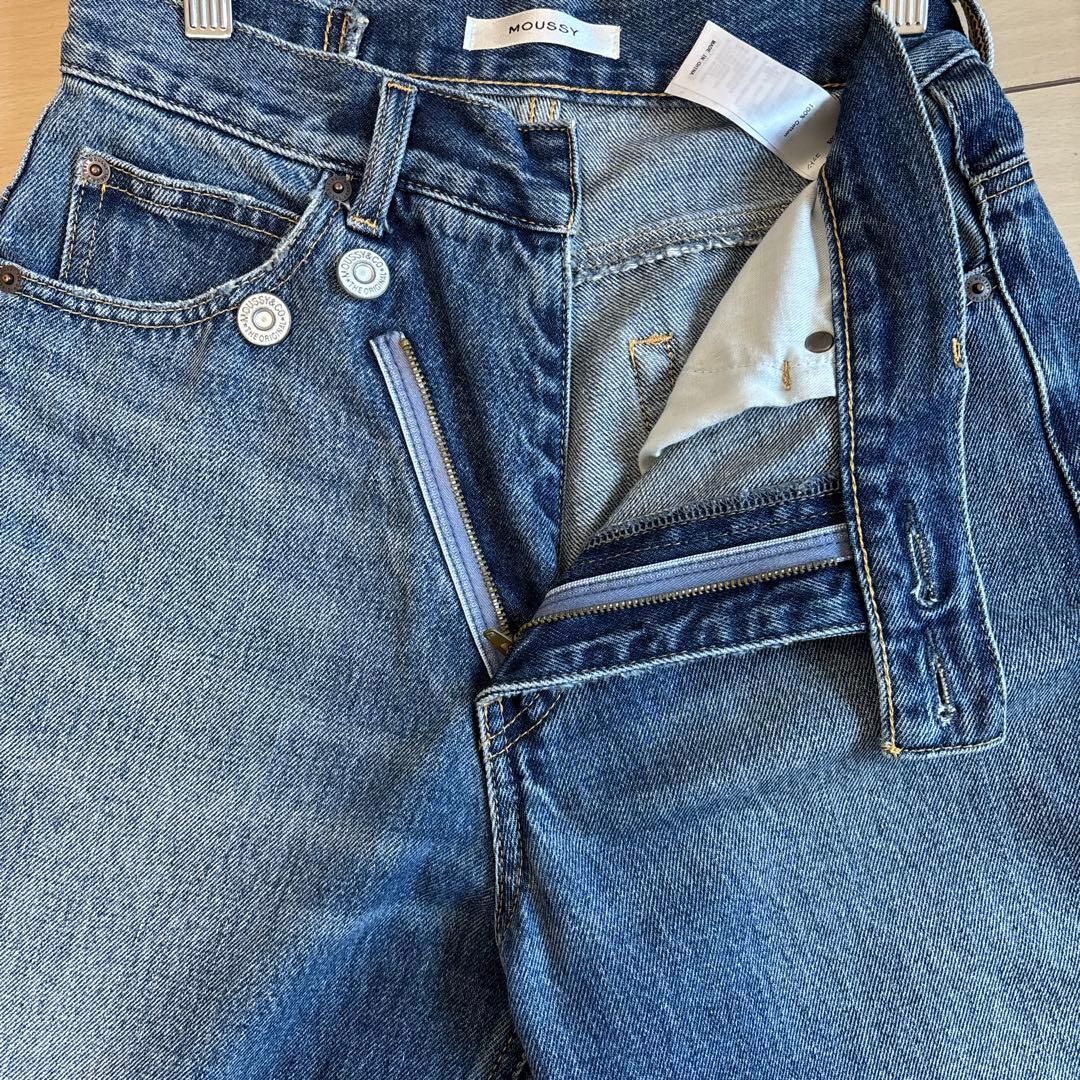 MOUSSY CROSS WAIST WIDE ストレート デニムパンツ