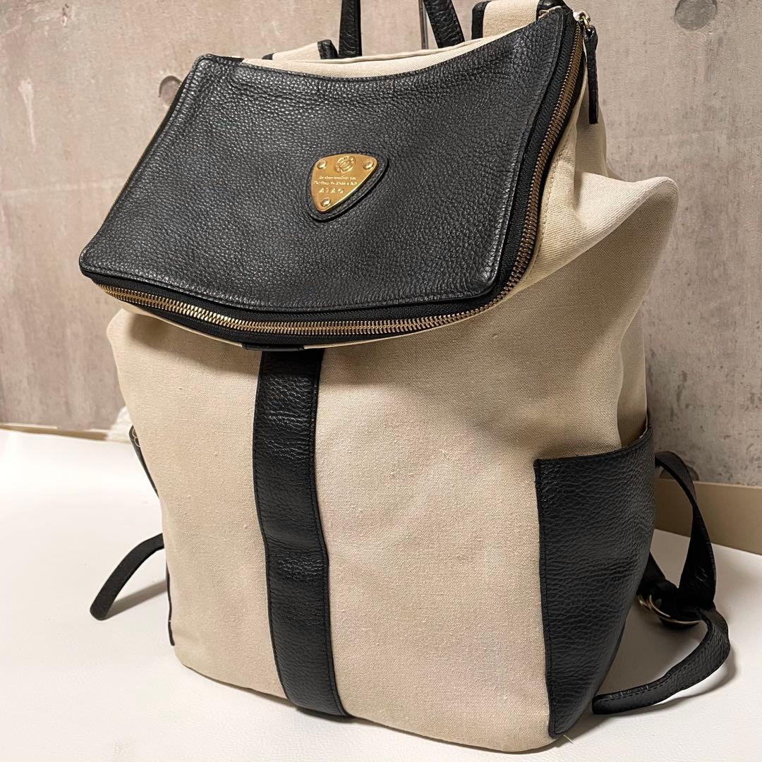 アタオ リュック バックパック マッシュルーム リネン レザー バイカラー 金具