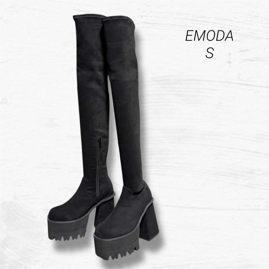 ほぼ新品EMODA スクエアフィット S ロングブーツ ニイハイブーツ 厚底 黒