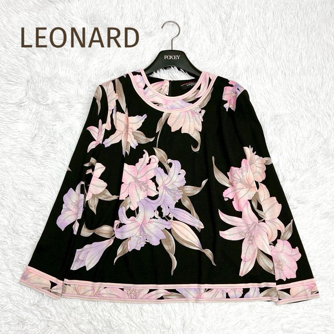 ★LEONARD★シルク混 花柄 フラワー ブラウス ブラック黒 サイズ42