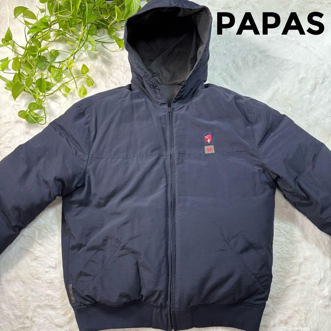 PAPAS パパス ダウン リバーシブル ロゴ刺繍 美品 肉厚 短丈 Lsize