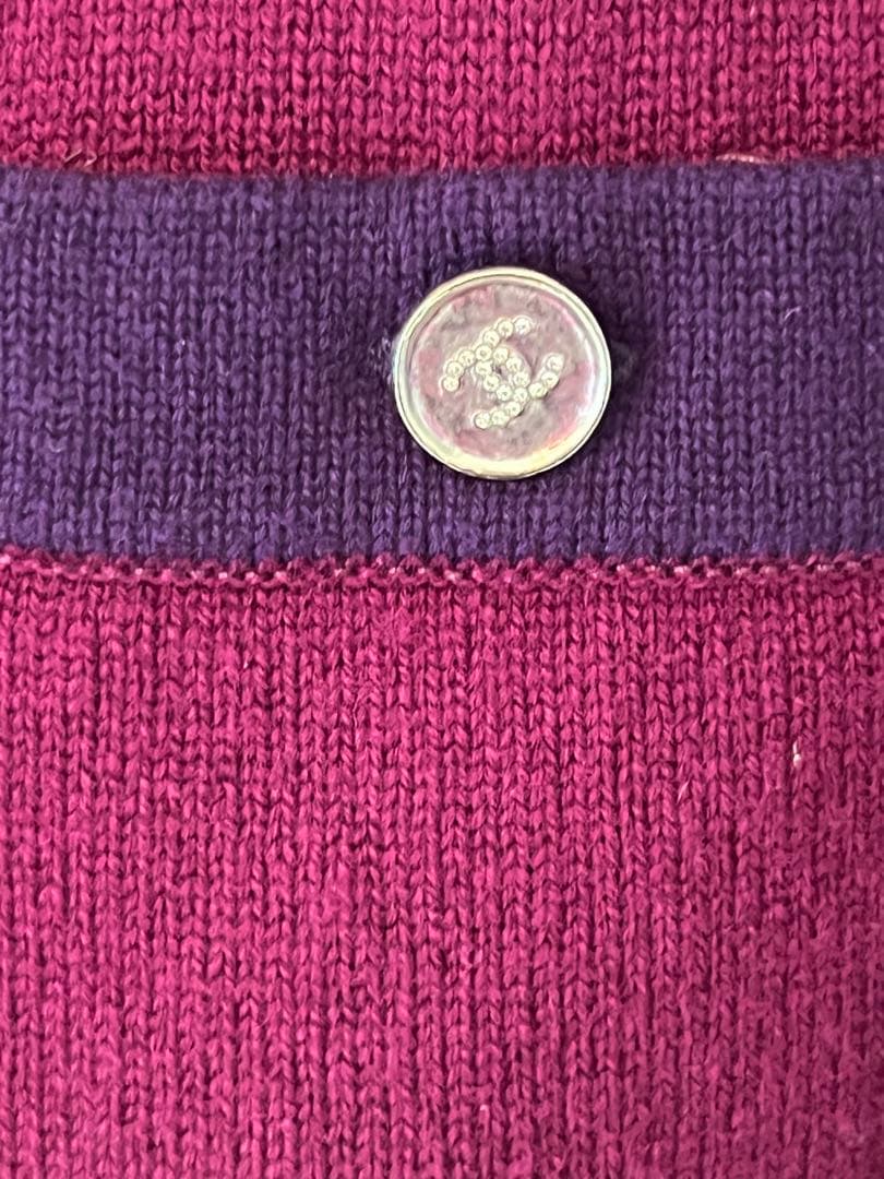 シャネル カーディガン CHANEL プラム パープル ココ ボタン カシミヤ