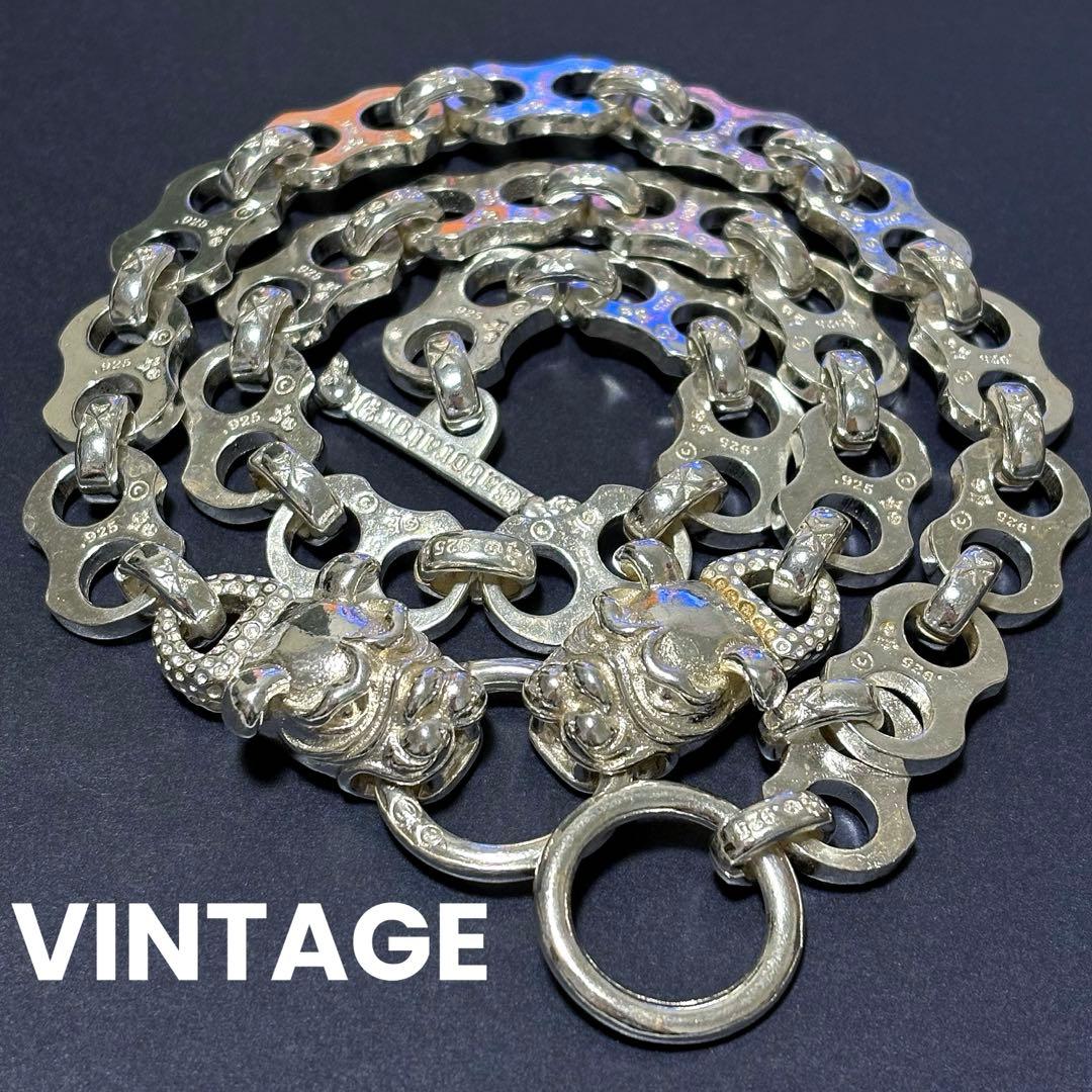 US輸入　80sヴィンテージ　ブルドックネックレス　シルバーカラー　刻印あり