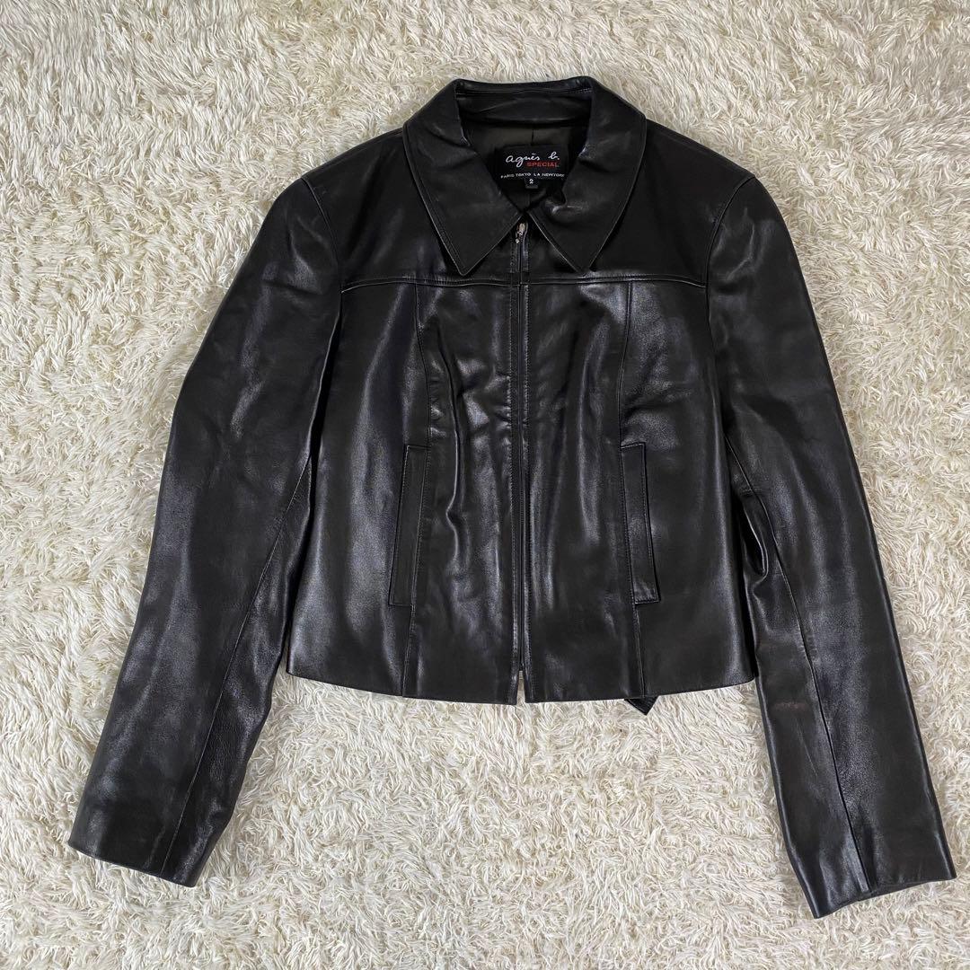 【美品】アニエスベー スペシャル シングル ラムレザージャケット　黒　サイズ２