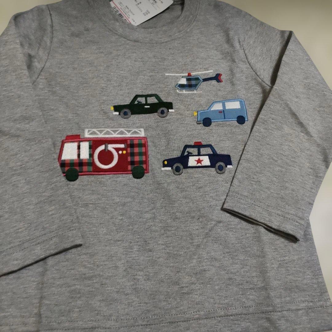 ファミリア長袖Tシャツ車アップリケ　GY 　100