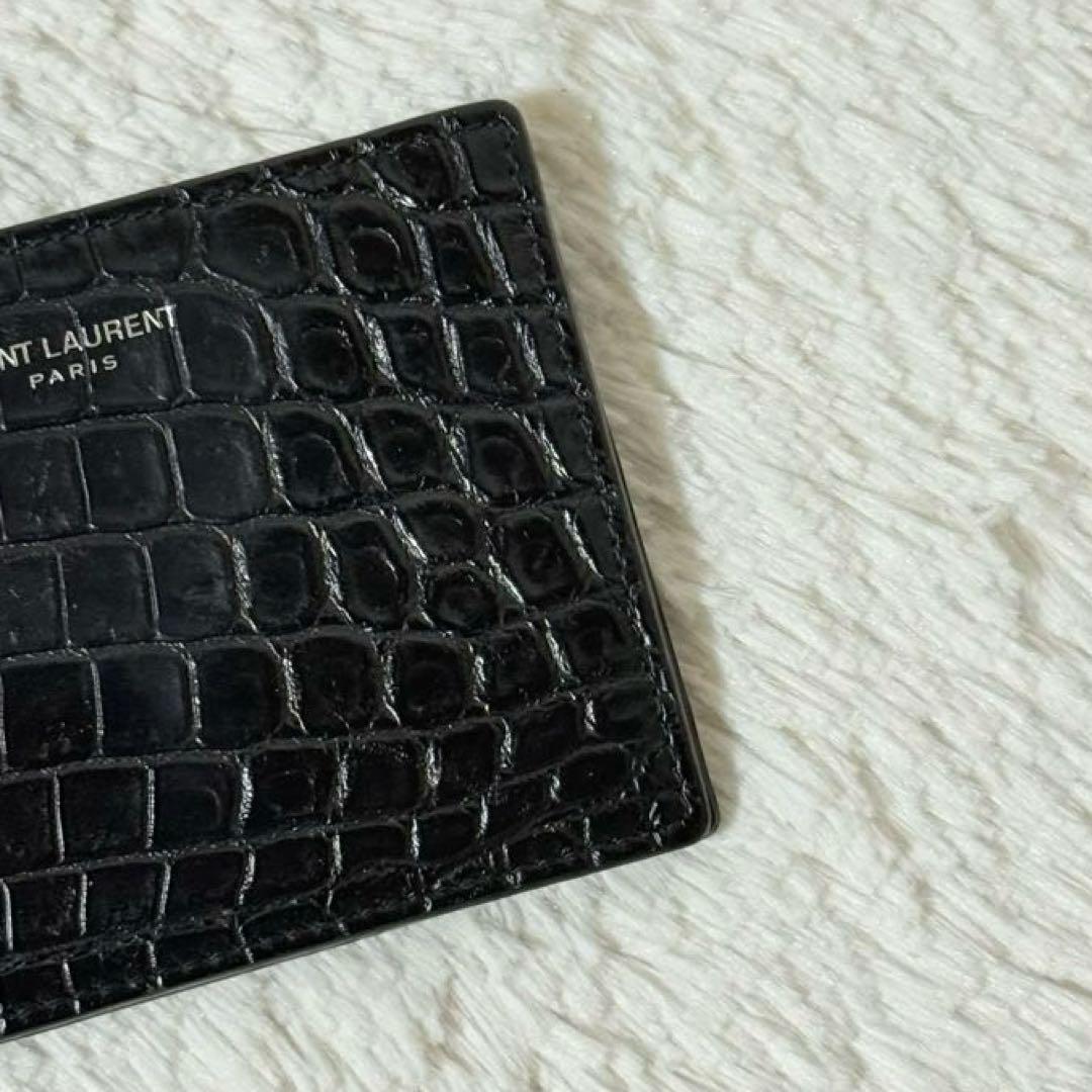 ⭐️専用⭐️　サンローラン　クロコ型押し　マネークリップ　ブラック　レザー