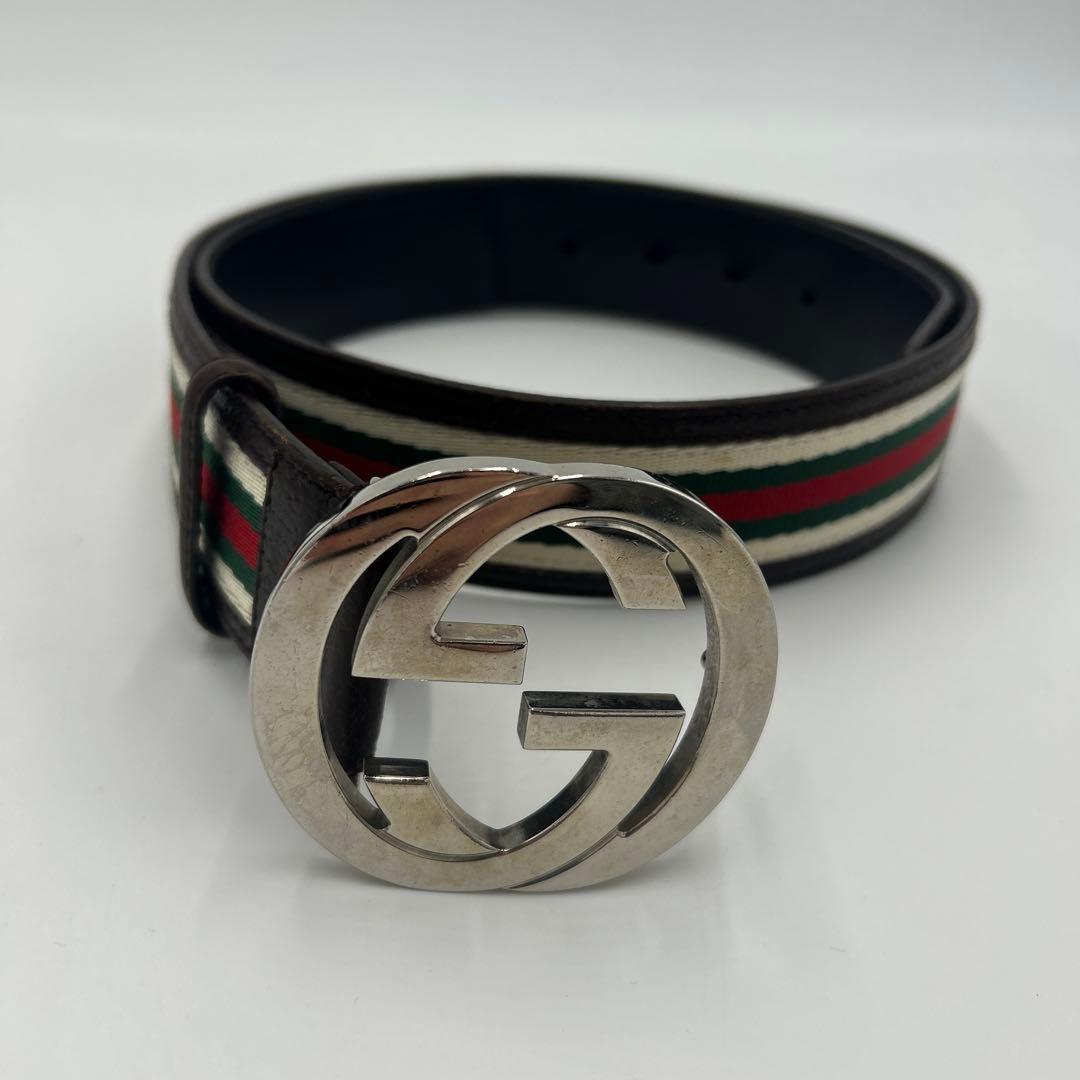 GUCCI インターロッキグ　GG シェリーライン　ベルト　レザー　ロゴ　茶色