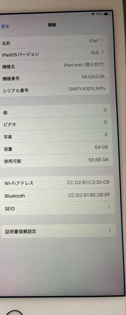 iPad mini 5 64G + Applepencil バッテリー94%