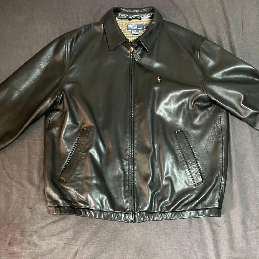 希少 Polo Ralph Lauren 刺繍 レザージャケット オールブラック