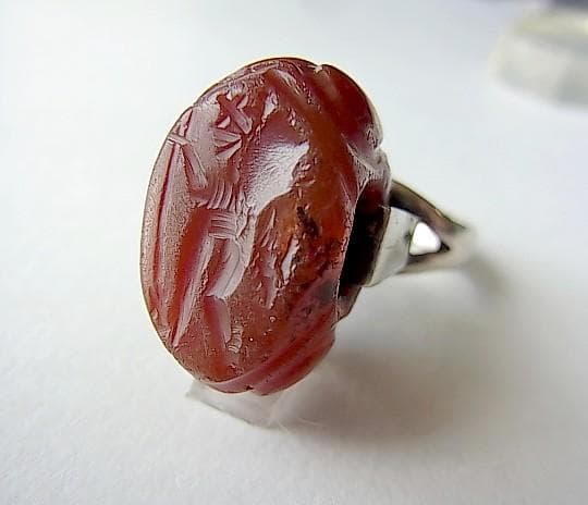 ★Q2402★13号 シルバー銀リング (A56) 古代　瑪瑙　印章　指輪