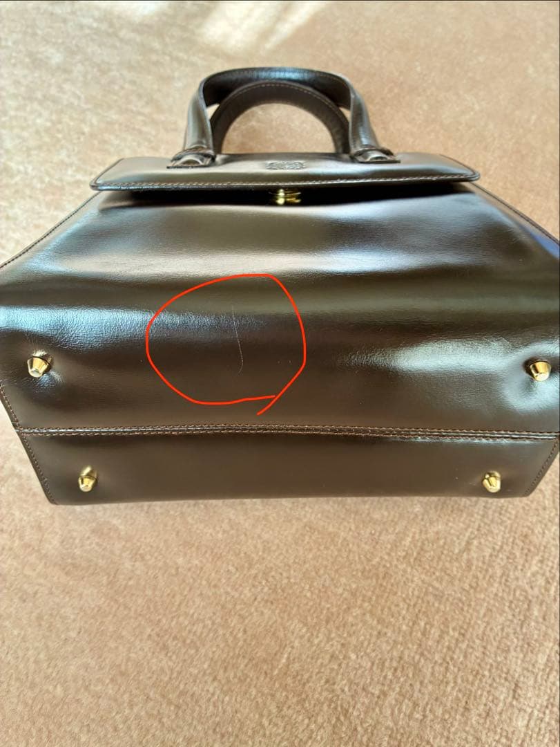 ロエベ　ダークブラウン レザー ハンドバッグ