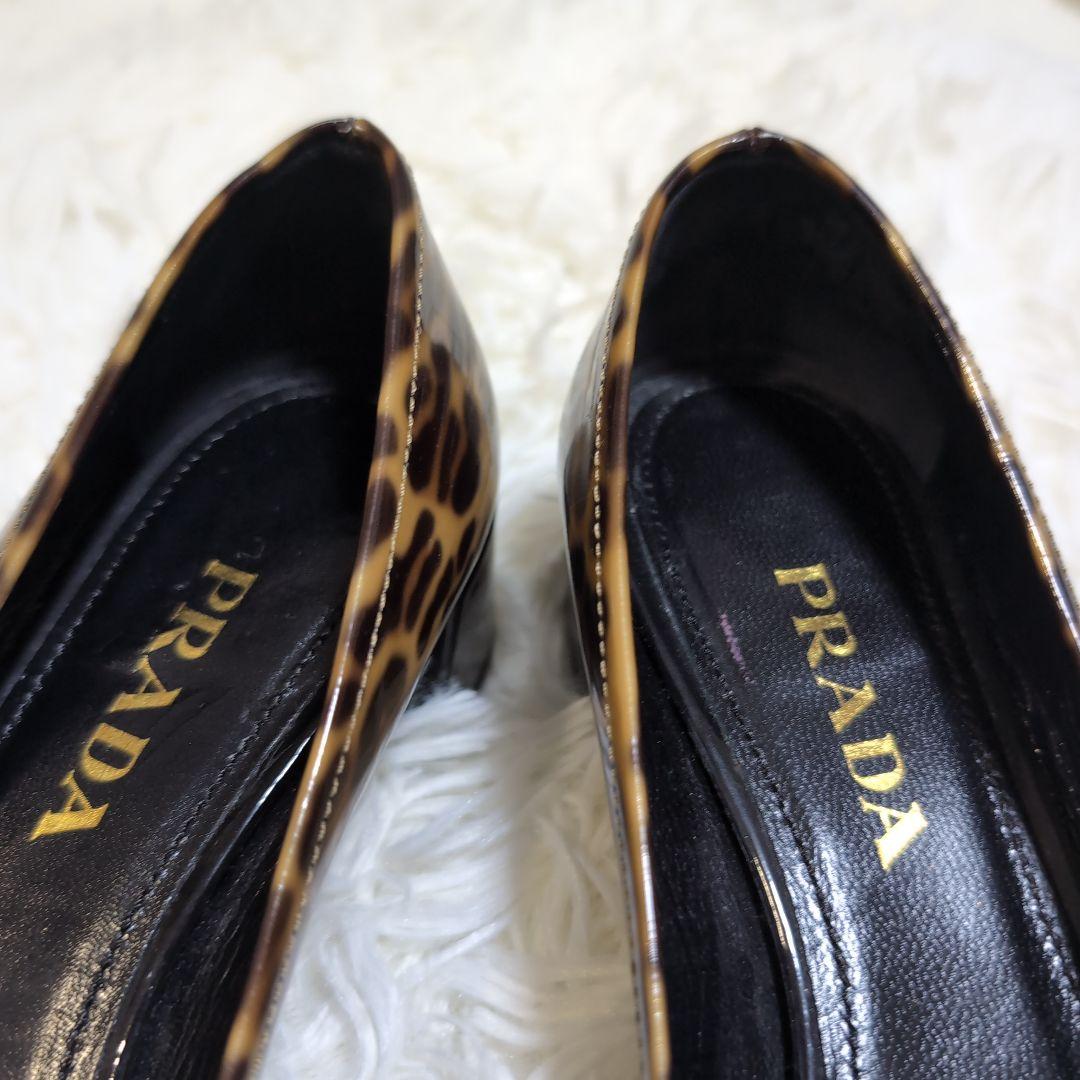 ☘*有様 美品 PRADA レオパード柄/ヒョウ柄 エナメル リボンパンプス 2
