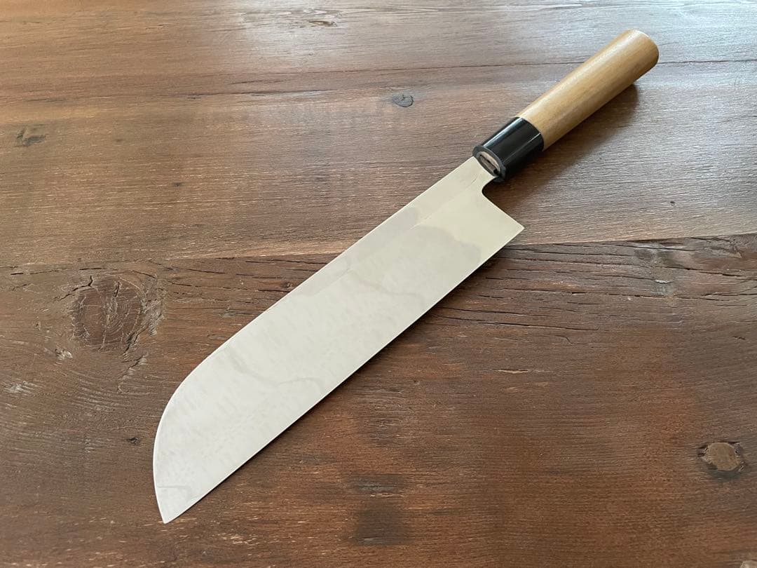 沖芝吉貞作 吉貞造 鎌型薄刃包丁 八寸 霞 白鋼