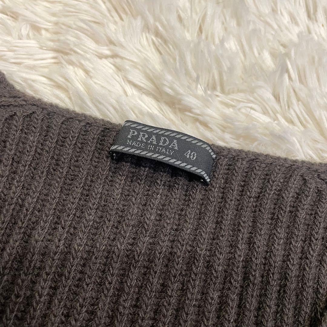 PRADA カシミヤ混 Vネック リブニット セーター ブラウン サイズ40