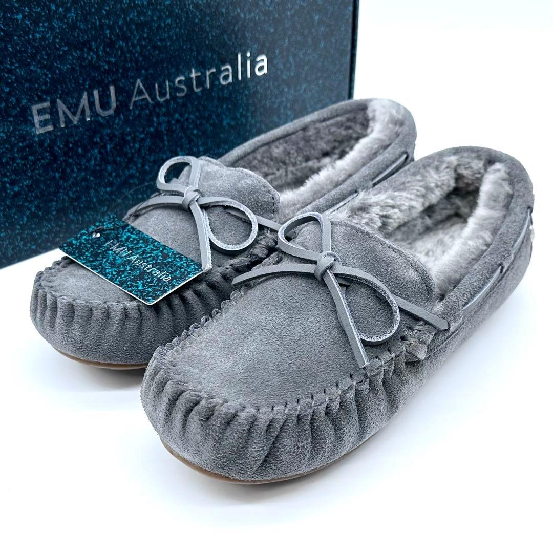 未使用タグ付✨EMU Australia モカシン スエード ボア 灰 24cm