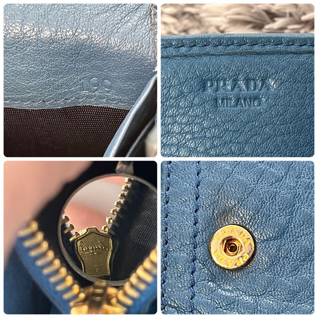 美品✨PRADA ヴィッテロダイノ　シボレザー　メタルロゴ　長財布　コバルト