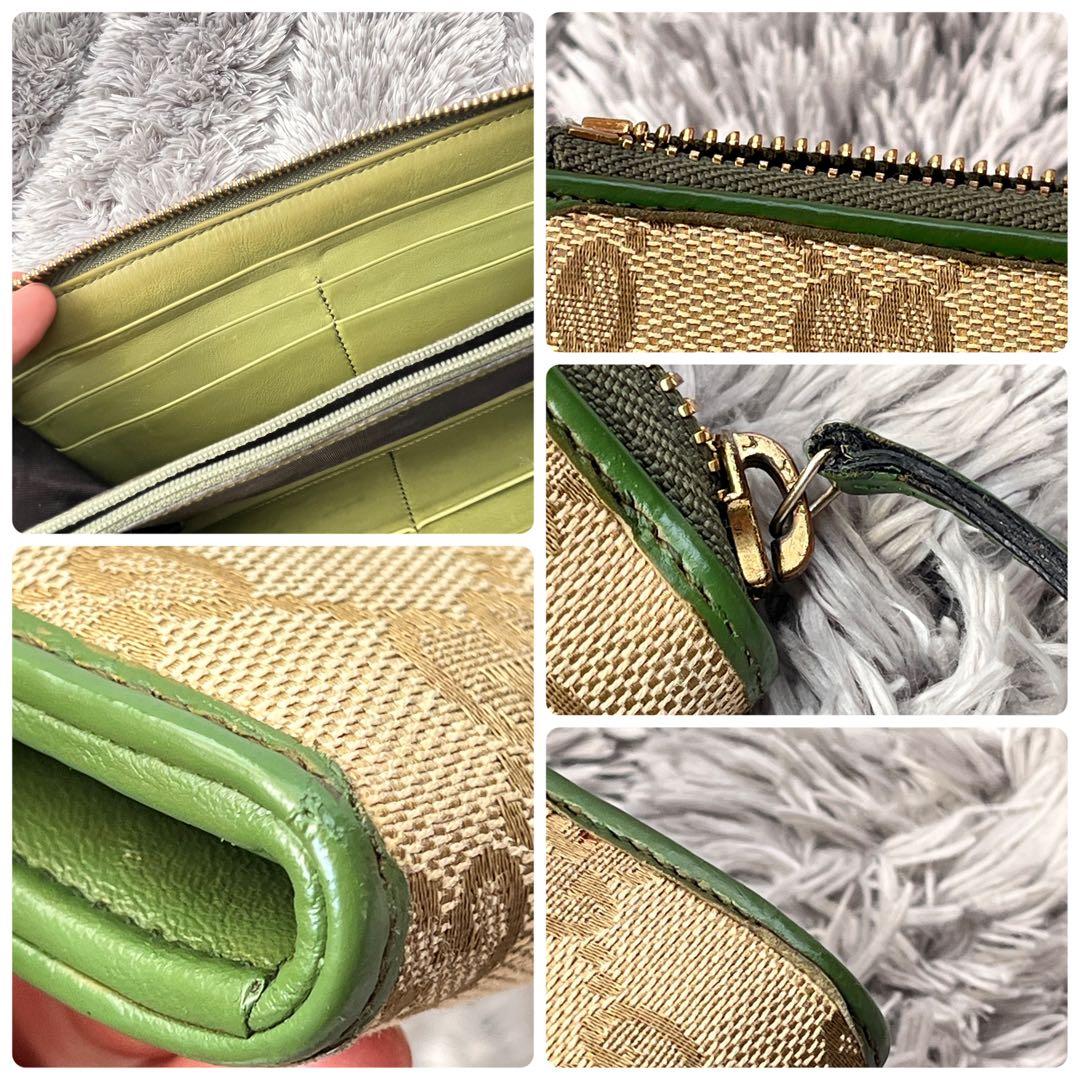 GUCCI ✨GGキャンバス　L字ファスナー　グリーン　長財布　ラウンドジップ