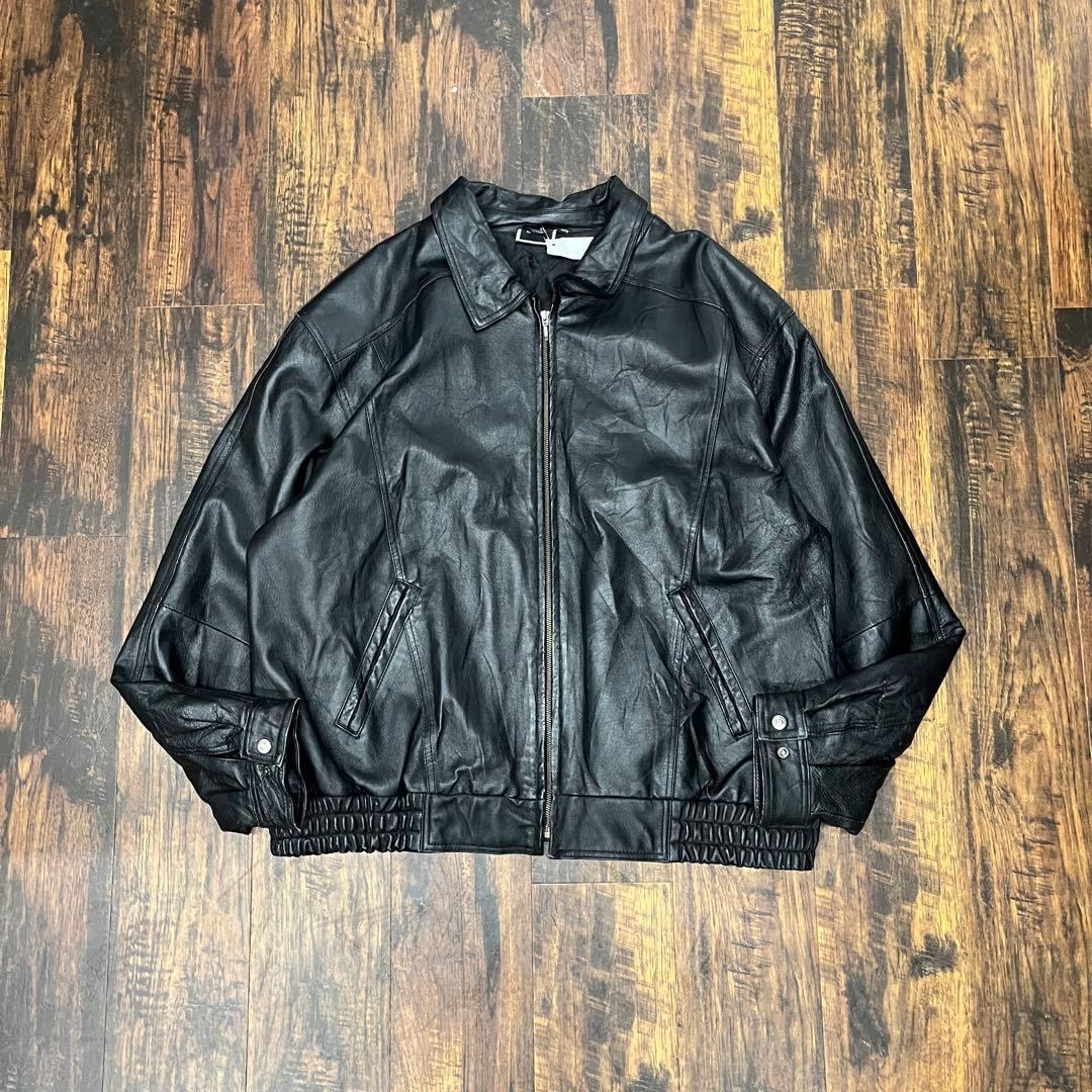 ブラックレザーアウター XXL オーバーサイズ レザージャケット ストリート