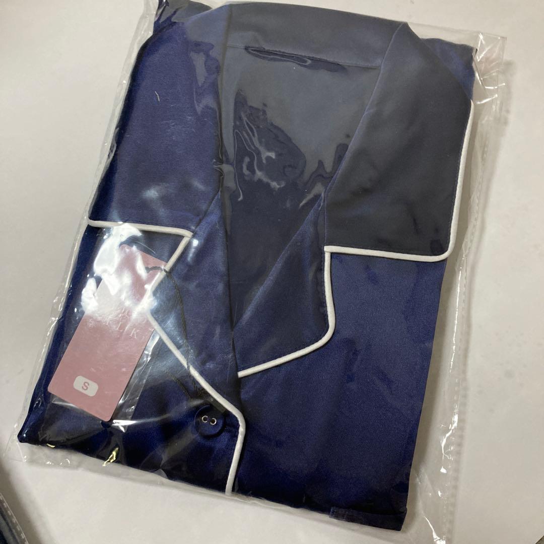 COCO SILK ネイビー パジャマSサイズ　シルク100%