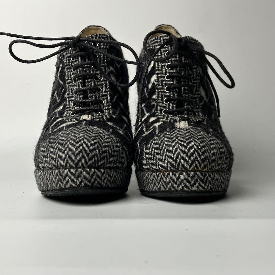 モっちゃんCHANEL ツイード　ココマーク　ブーティヘリンボーン23.5