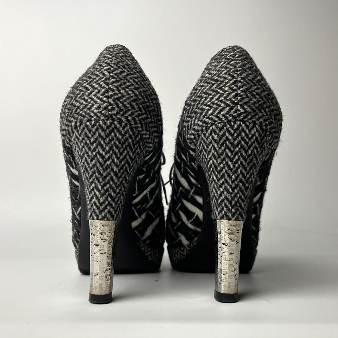 モっちゃんCHANEL ツイード　ココマーク　ブーティヘリンボーン23.5