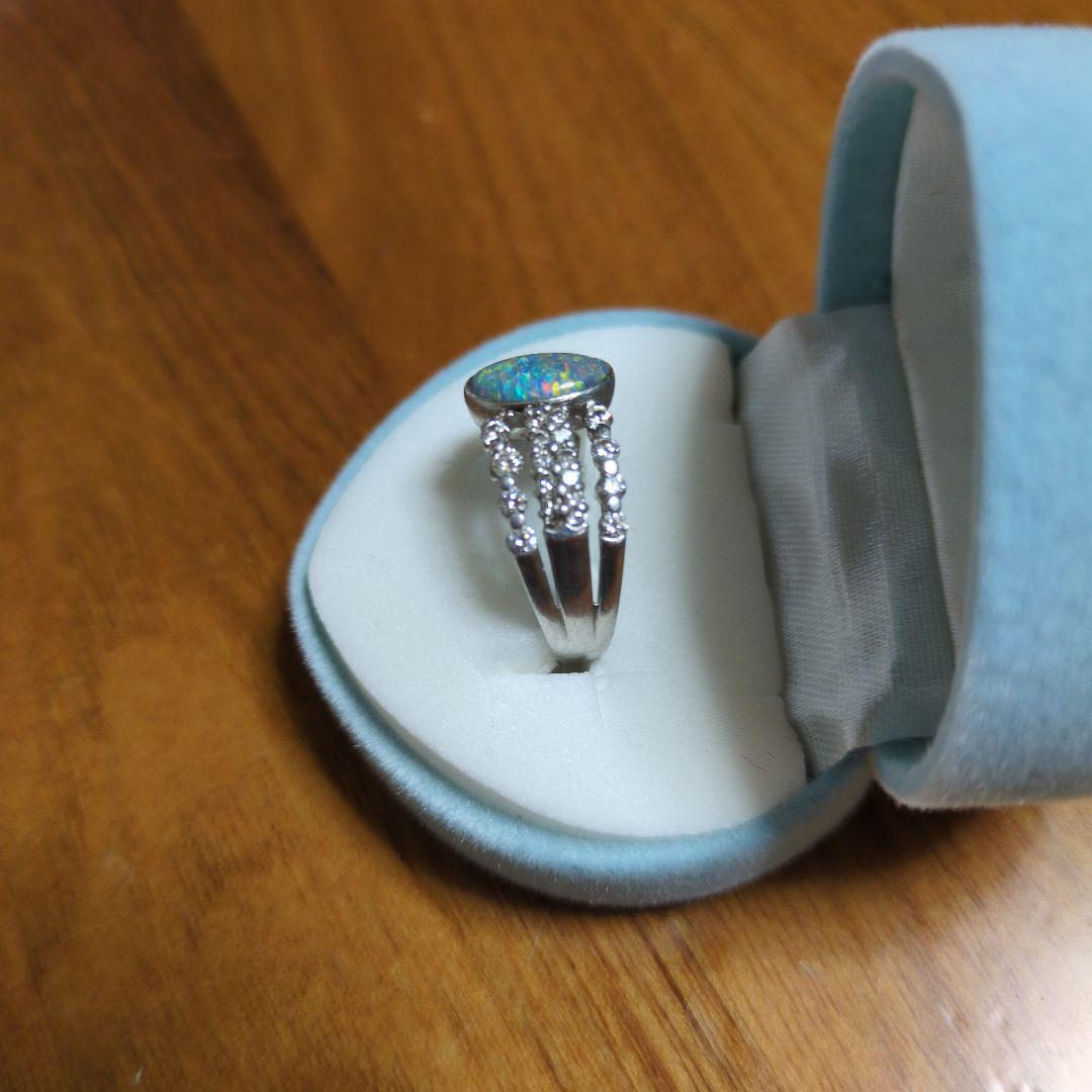 レディースリング、天然オパール指輪、プラチナ、サイズ15位