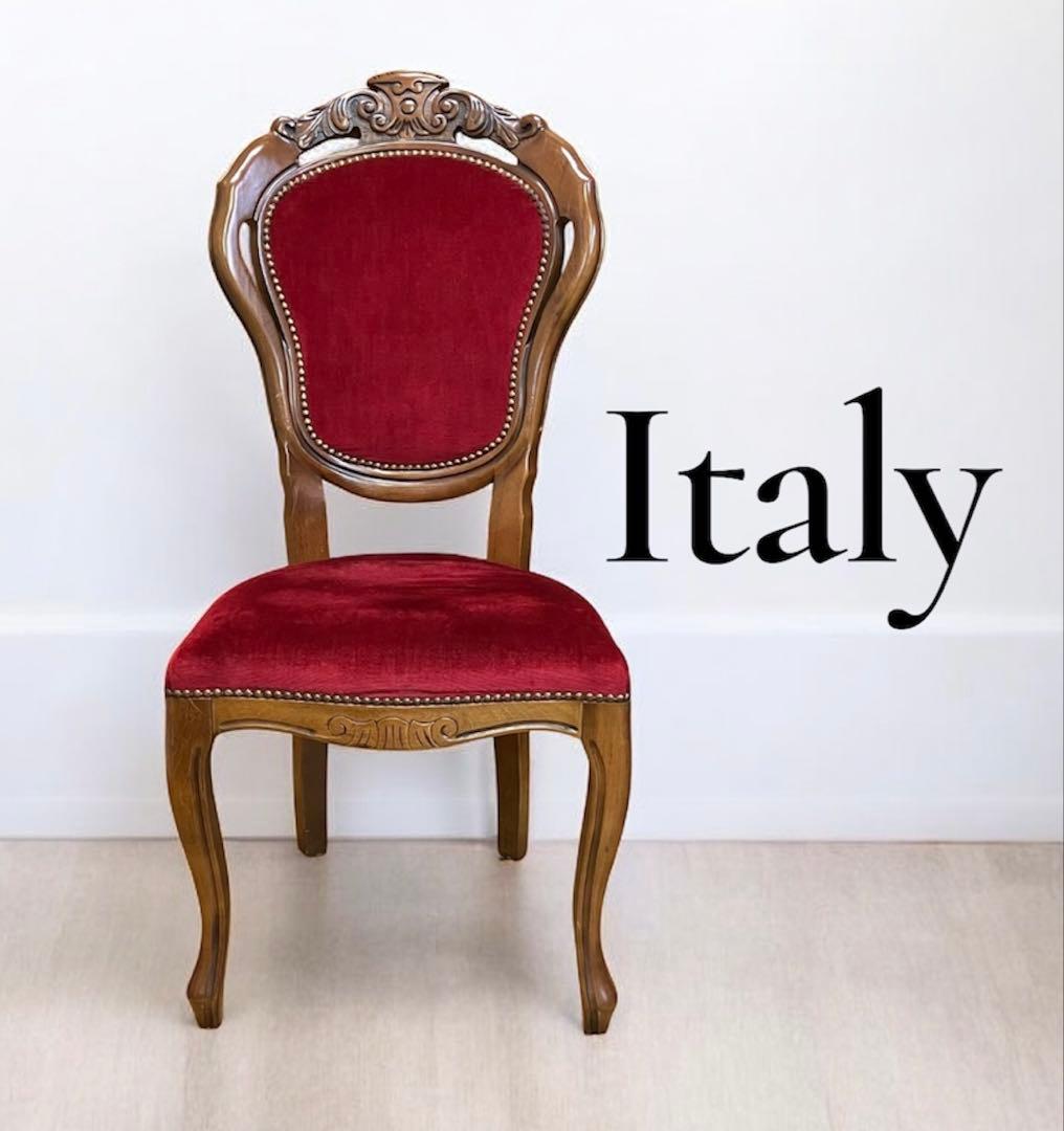 イタリア製 ロココ調 木製椅子 ベロア調 赤 猫脚 猫足 アンティーク チェア
