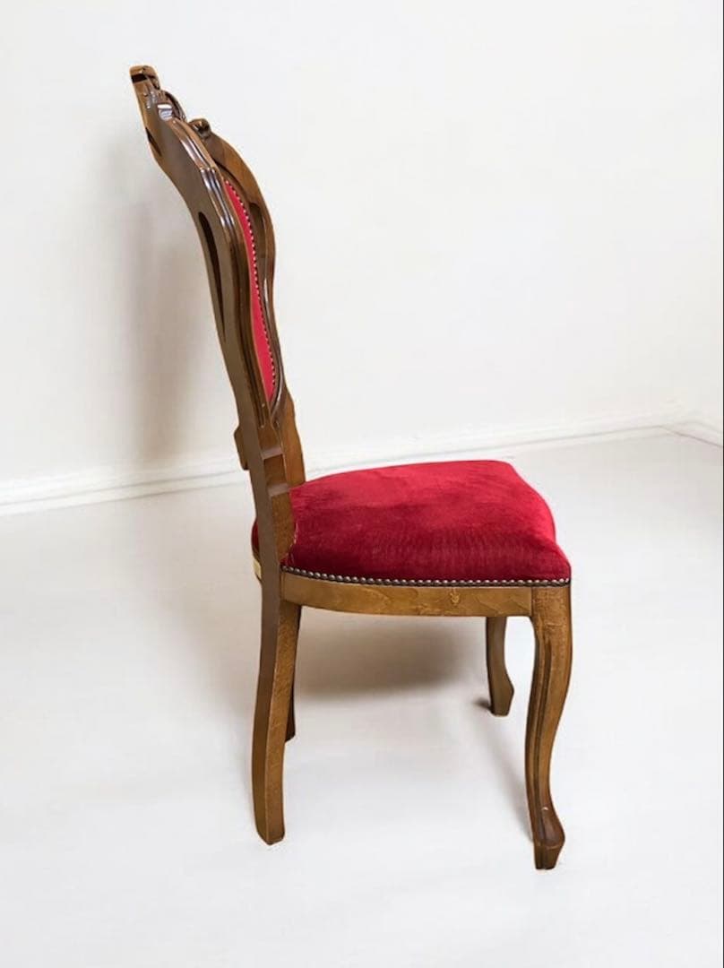 イタリア製 ロココ調 木製椅子 ベロア調 赤 猫脚 猫足 アンティーク チェア