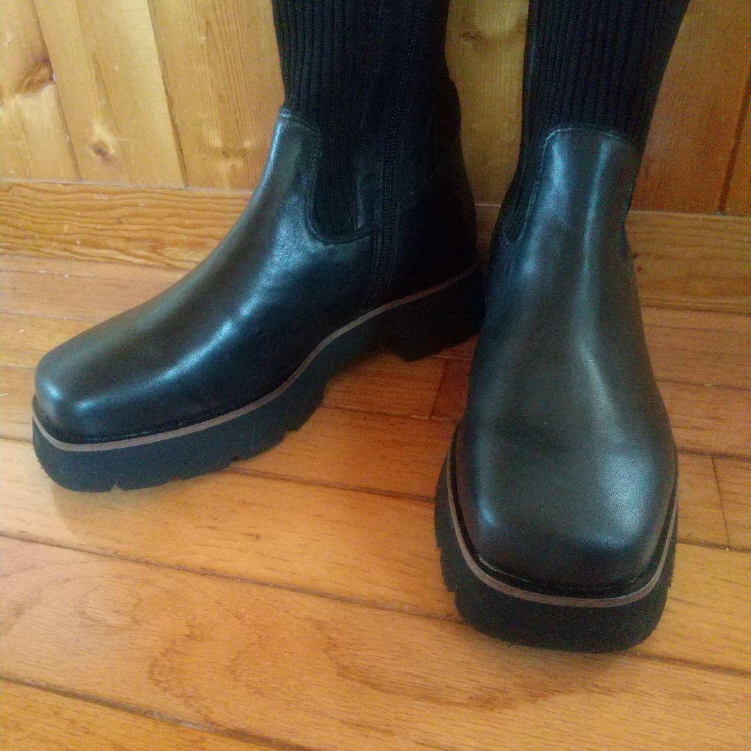 あしながおじさん伸縮性があって履きやすい厚底ソックスロングブーツ 23.5