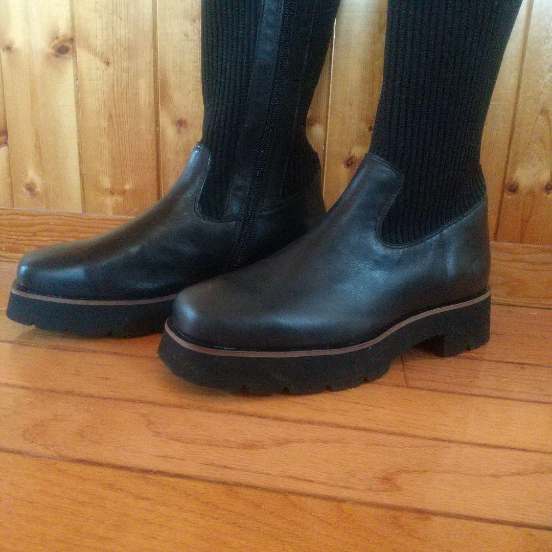 あしながおじさん伸縮性があって履きやすい厚底ソックスロングブーツ 23.5