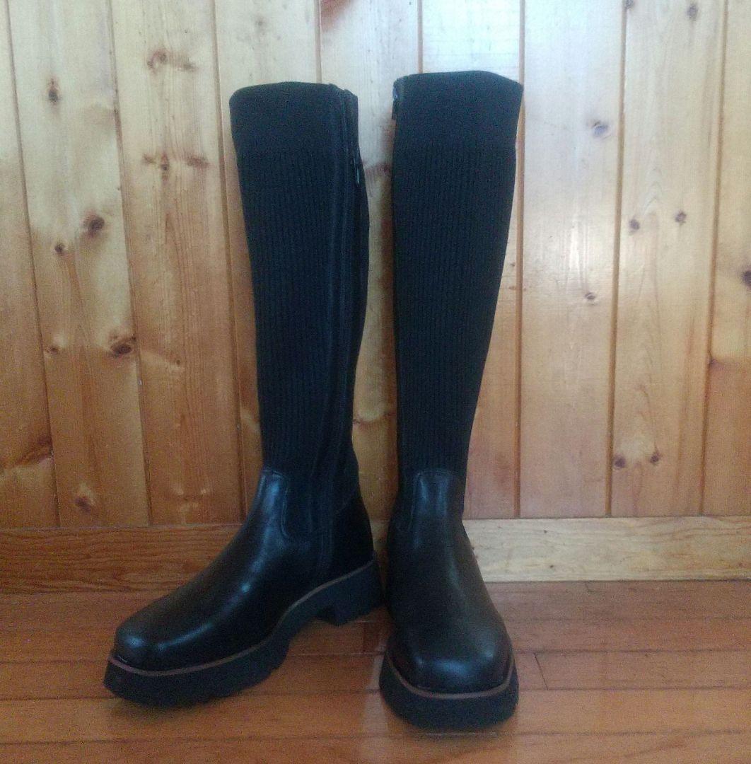 あしながおじさん伸縮性があって履きやすい厚底ソックスロングブーツ 23.5