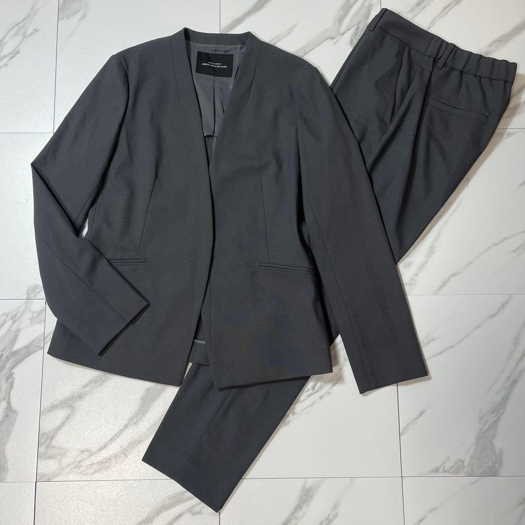 極美品 グリーンレーベルリラクシング 洗える パンツスーツ セットアップ L