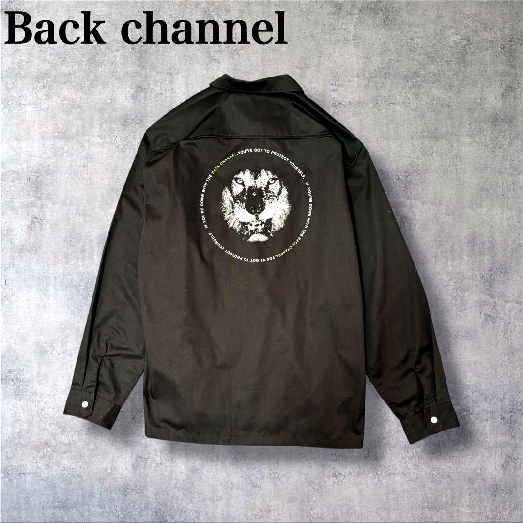 Bunzou！希少▲バックチャンネル ワークシャツ 黒 ライオン 背面プリ