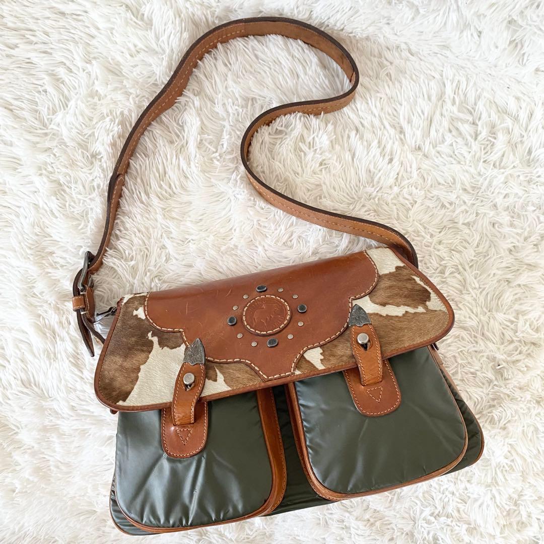 ハンティングワールド メッセンジャーバッグ バチューサー レザー ハラコ 大容量