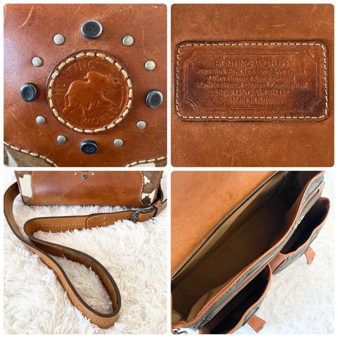ハンティングワールド メッセンジャーバッグ バチューサー レザー ハラコ 大容量