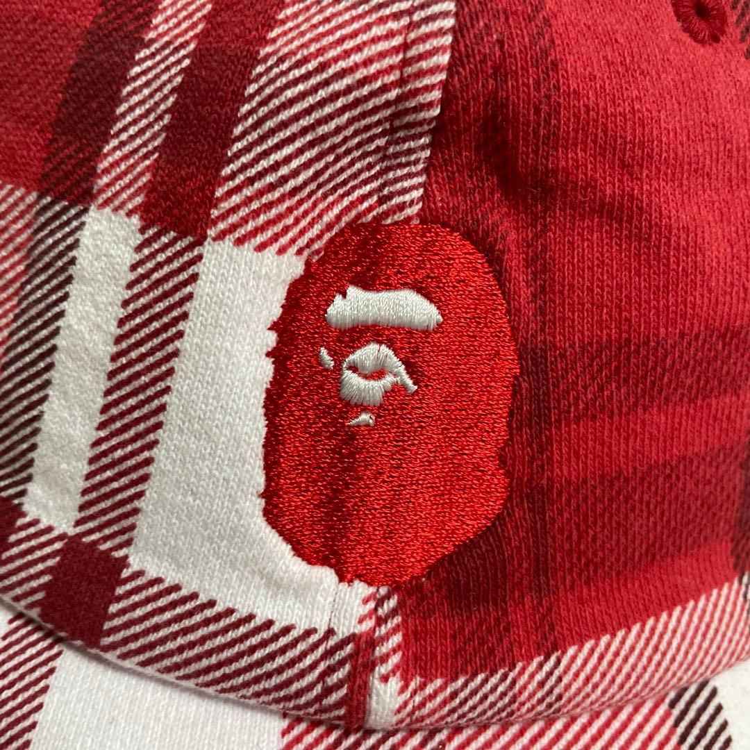 アベイシングエイプ キャップ 赤系 チェック