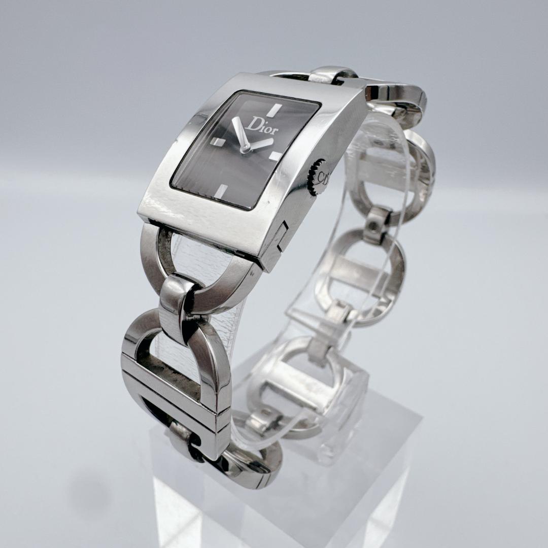 【美品】 DIOR マリス スクエア CDロゴブレス シルバー ブラック 腕時計